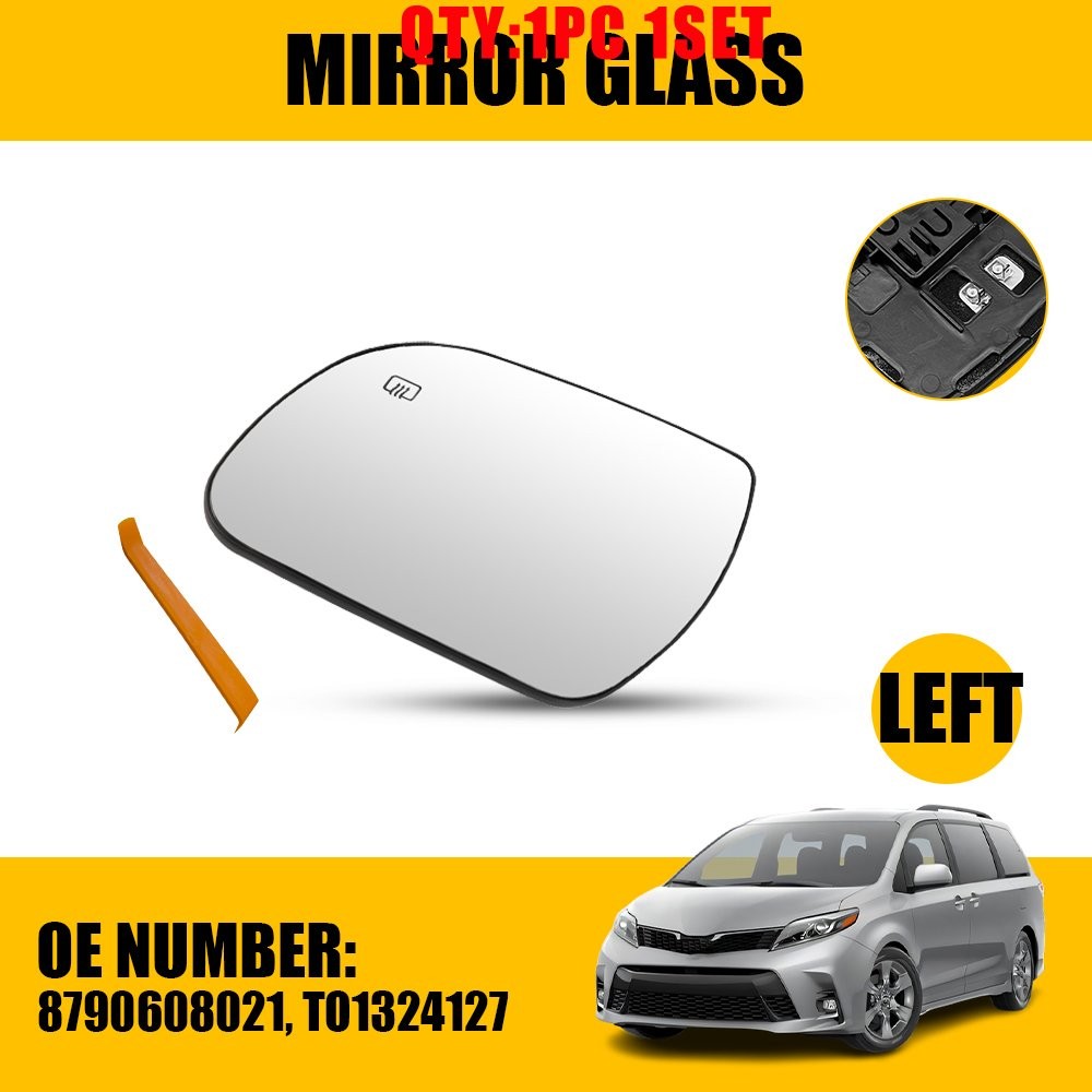 Driver Side Heated Mirror Glass Fit Toyota Sienna 11-19 with Backing Plate 1-10X