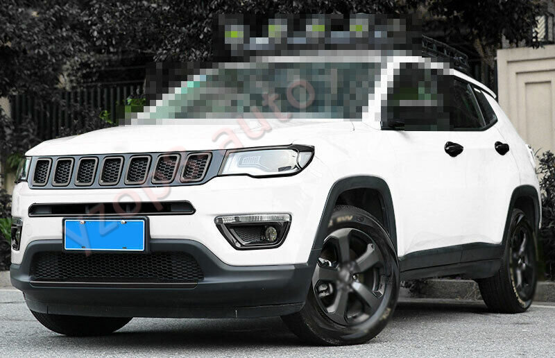 Fit For Jeep Compass 2017-2020 ABS Black Front Headlight Lamp Cover Trim 2PCS