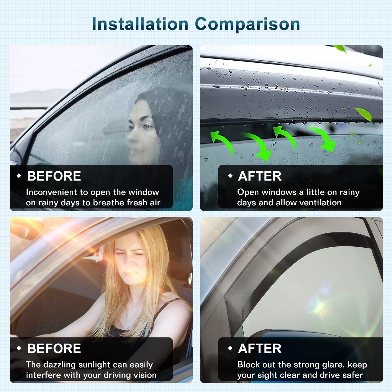 For Ford Focus 2012-2018 In-Channel Window Visor Vent Rain Guards Wind Deflector