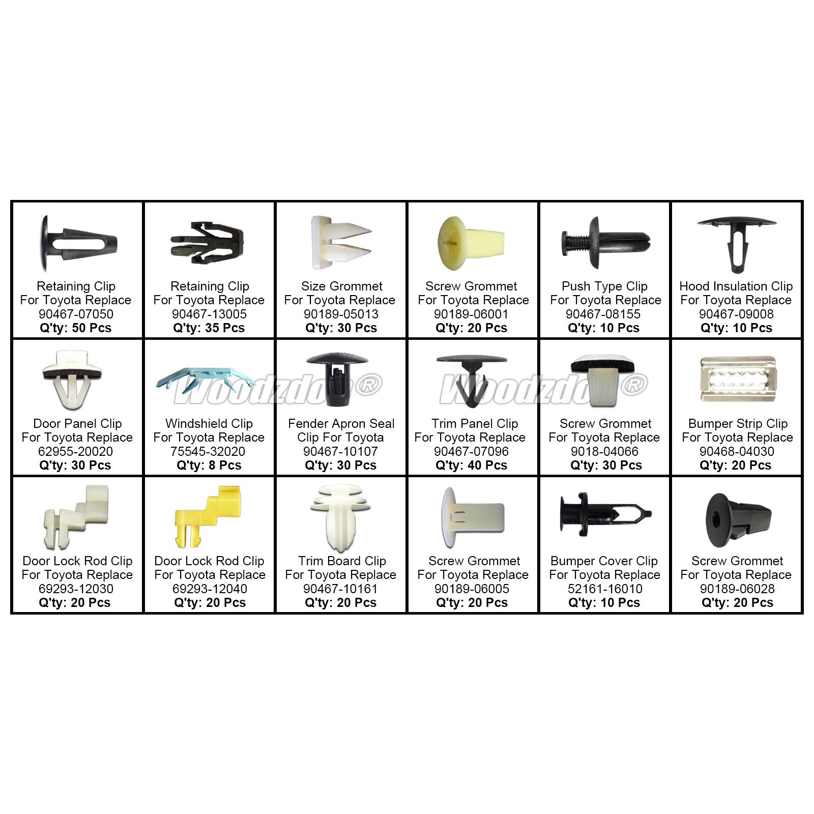 423 Clips Hood Grill Bumper Fender Door Lock Rod Retainer Assortment For Toyota