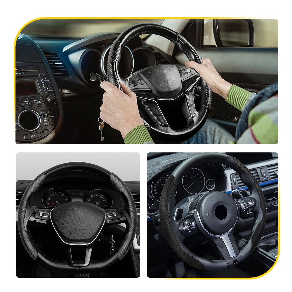 For Ford F-150 Truck 15 inch Carbon Fiber Car Steering Wheel Cover Leather Black