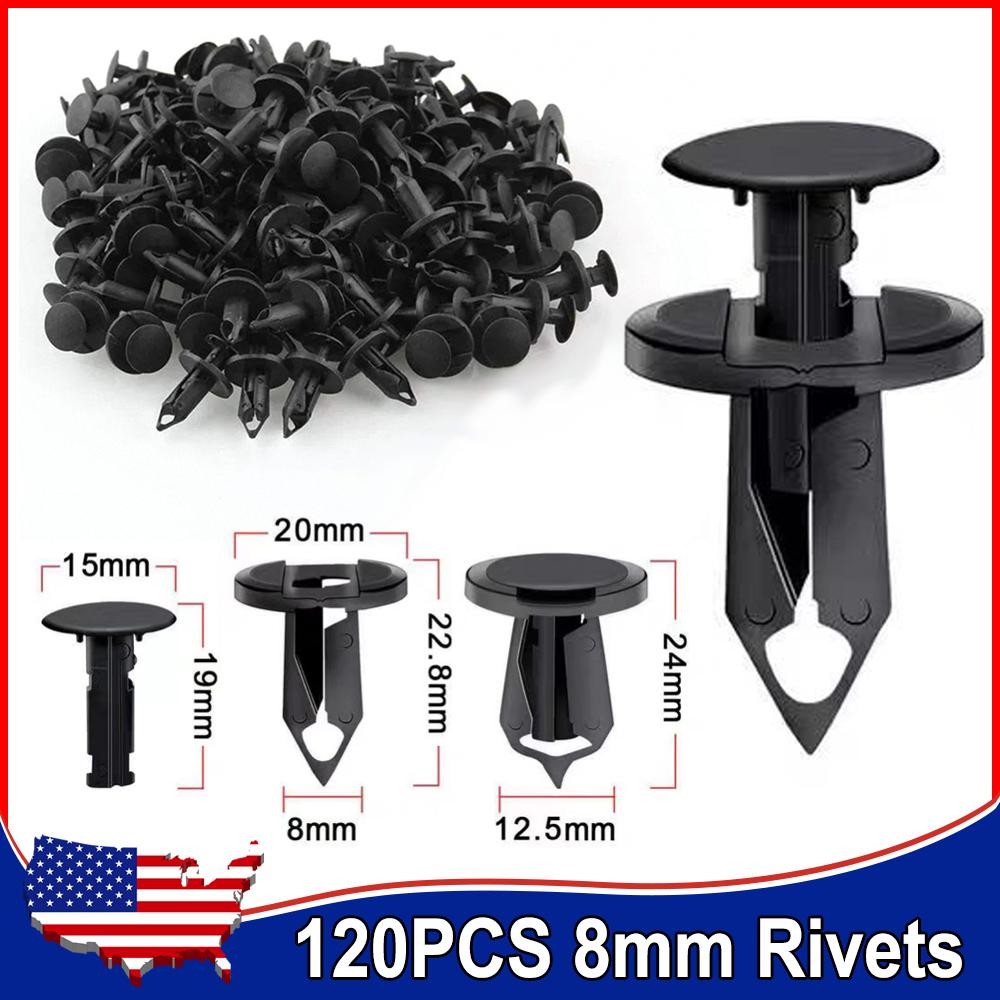 120PCS 8mm Bumper Clips Retainer Auto Car Plastic Rivets Fastener Fender Push US