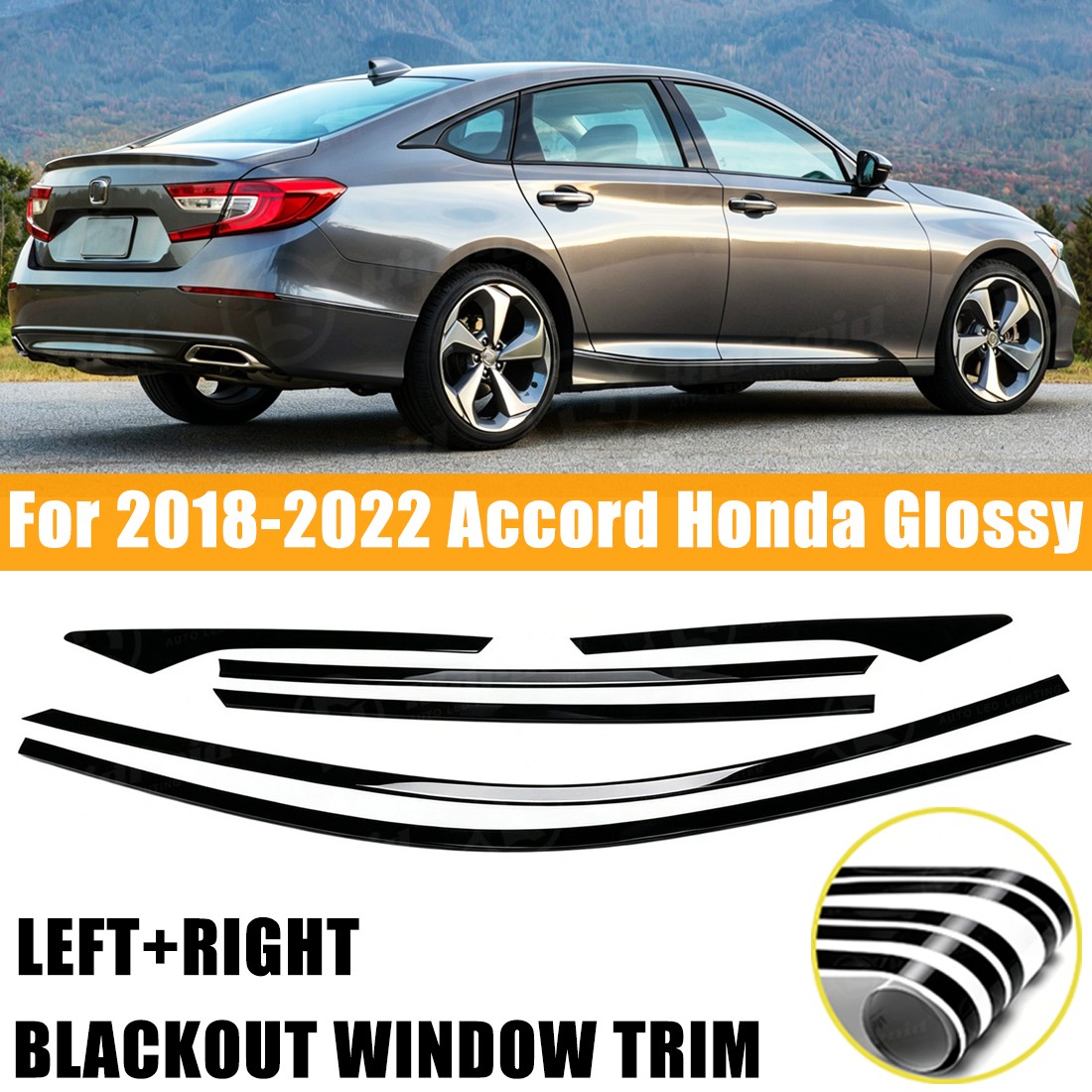 6x Chrome Delete Blackout Window Trims For Honda Accord 2018-2020 – Glossy Black