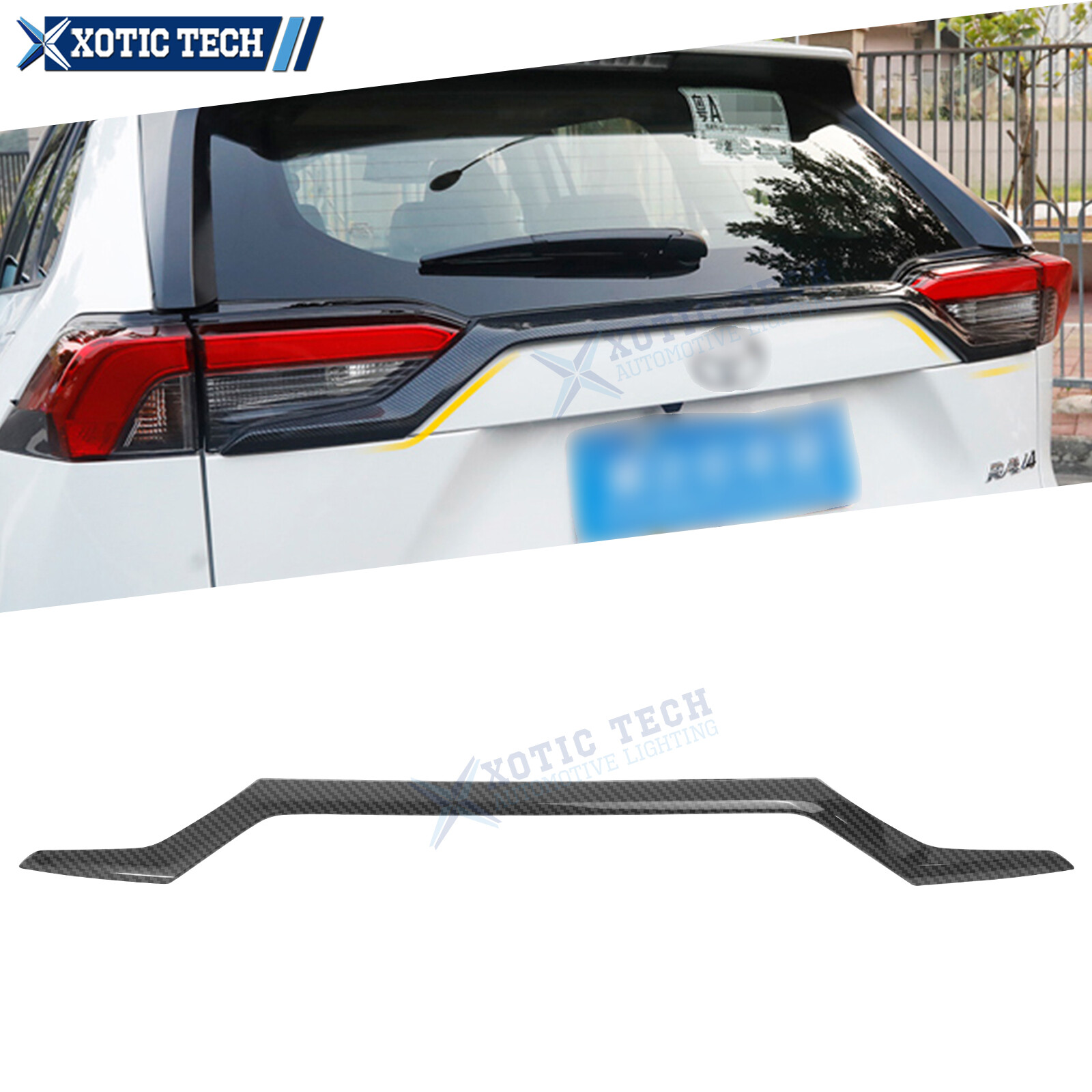 Carbon Fiber Style Rear Tailgate Trunk Upper Lip Molding Trim For RAV4 2019-2023