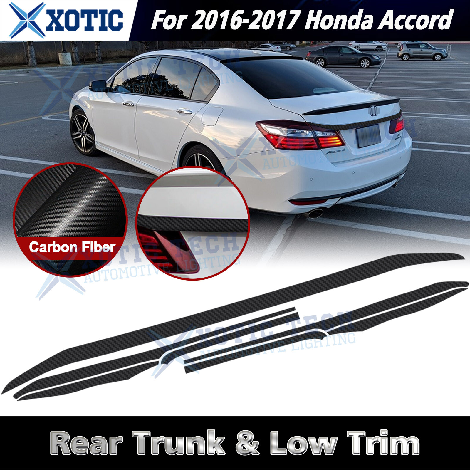 Chrome Delete Blackout Trunk Overlay For 2016 17 Honda Accord Sedan Carbon Vinyl