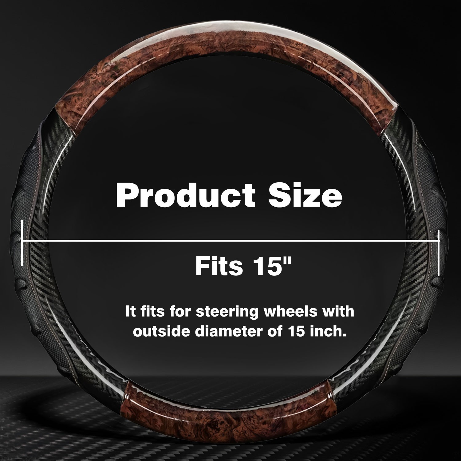 15” Car Steering Wheel Cover Wood Grain Carbon Fiber Pattern Leather for Toyota