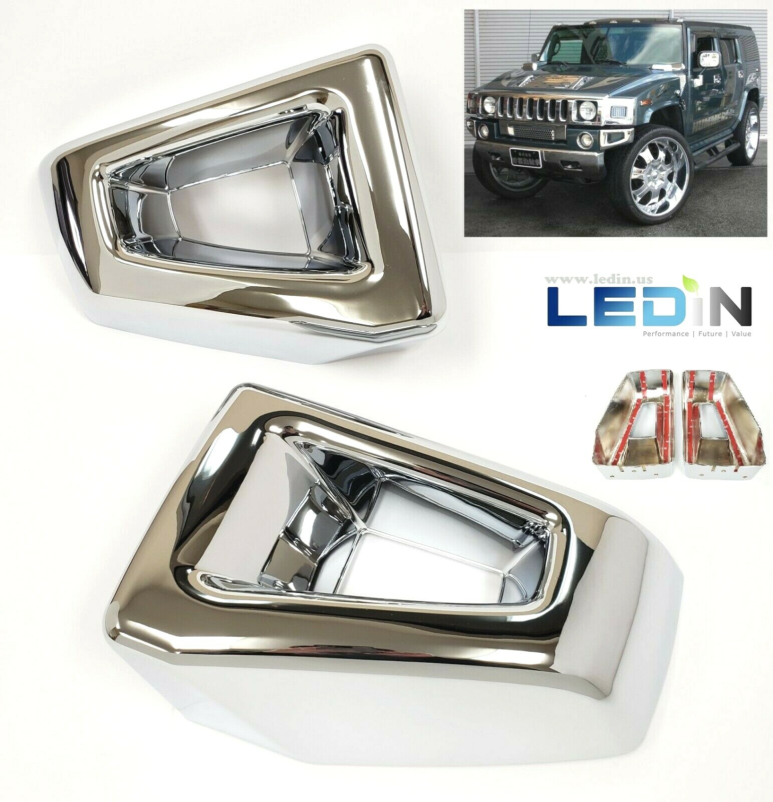 Front Bumper End Cap Cover For 2003-2009 HUMMER H2 SUV SUT Left Right Set Chrome