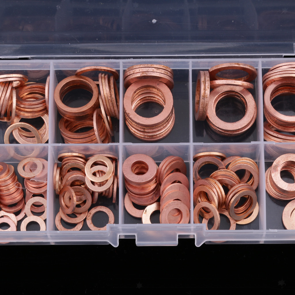 200pcs Engine Oil Drain Plug Copper Crush Washer Seal O-Ring Gasket 9 Sizes Box