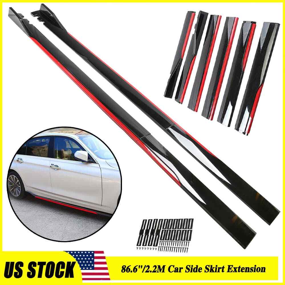 2.2m 86.6″ For Universal Gloss Black w/ Red Line Side Skirts Splitter Extension