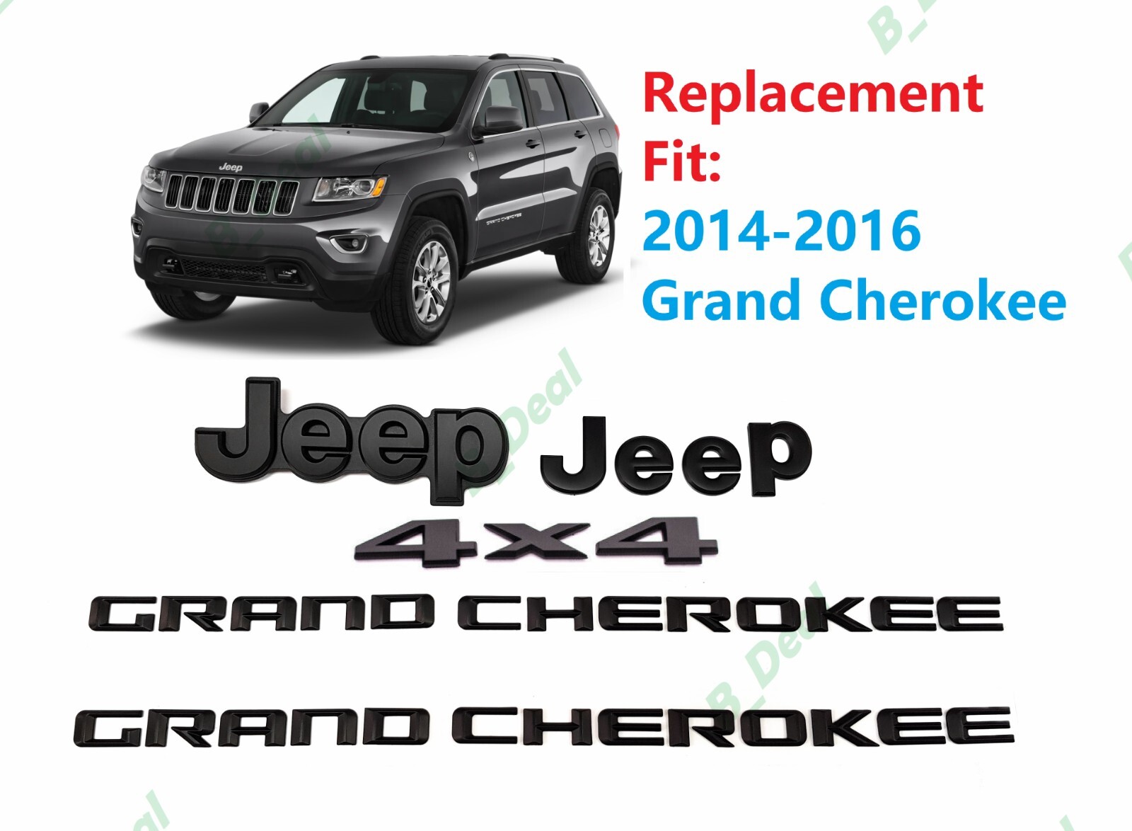 Matte Black Front Rear Jeep Door 4×4 Emblems 2014-2016 Grand Cherokee