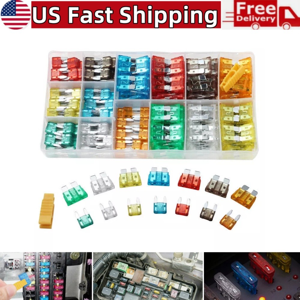 220Pcs Car Fuse Assortment Set With Fuses Puller Kit Standard & Mini Blade Fuse