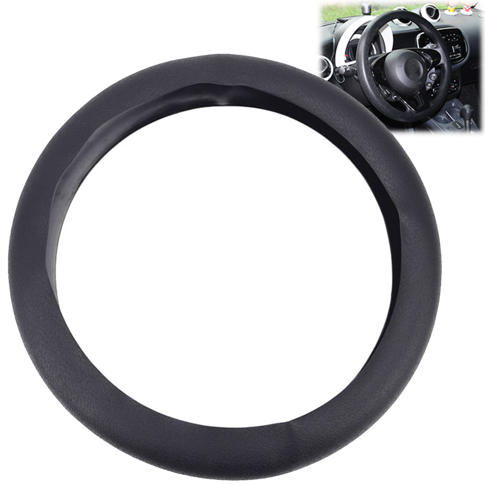 14″ Universal Leather Texture Silicone Car Steering Wheel Cover Black Protector