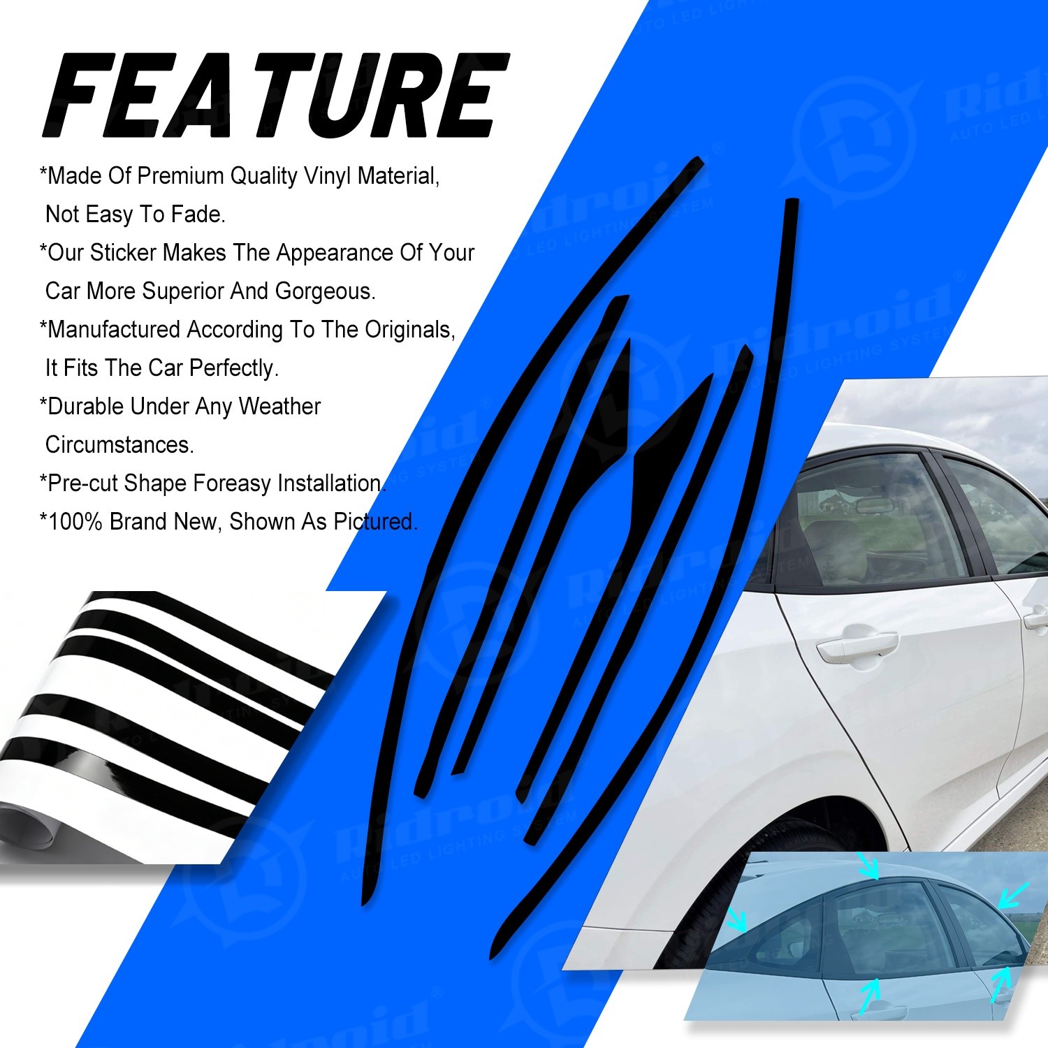 Chrome Delete Blackout Window Trim Glossy Black For 2016-2021 Honda Civic Sedan