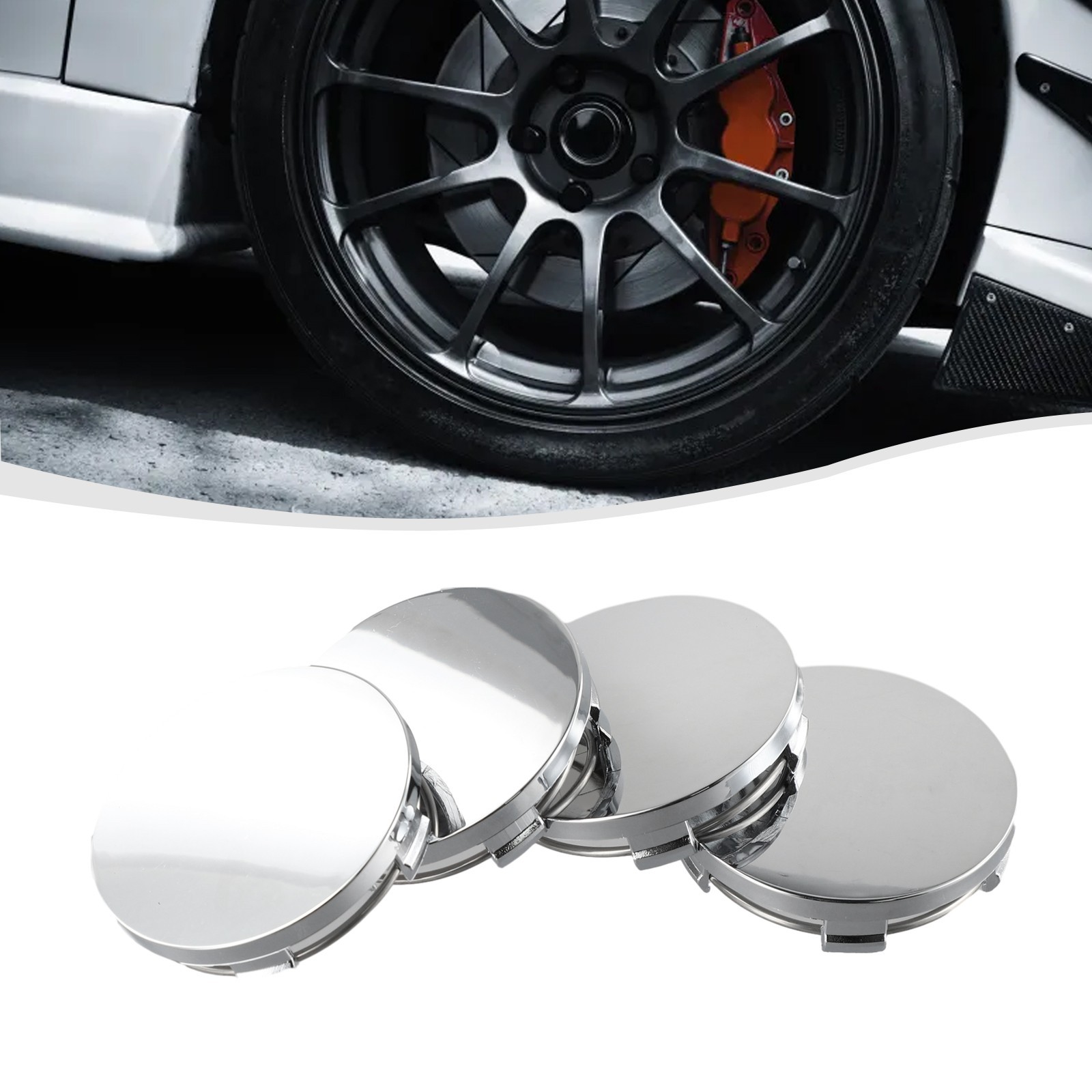 High Quality Material 4pcs Black and Silver Car Hub Center Covers (60mm)