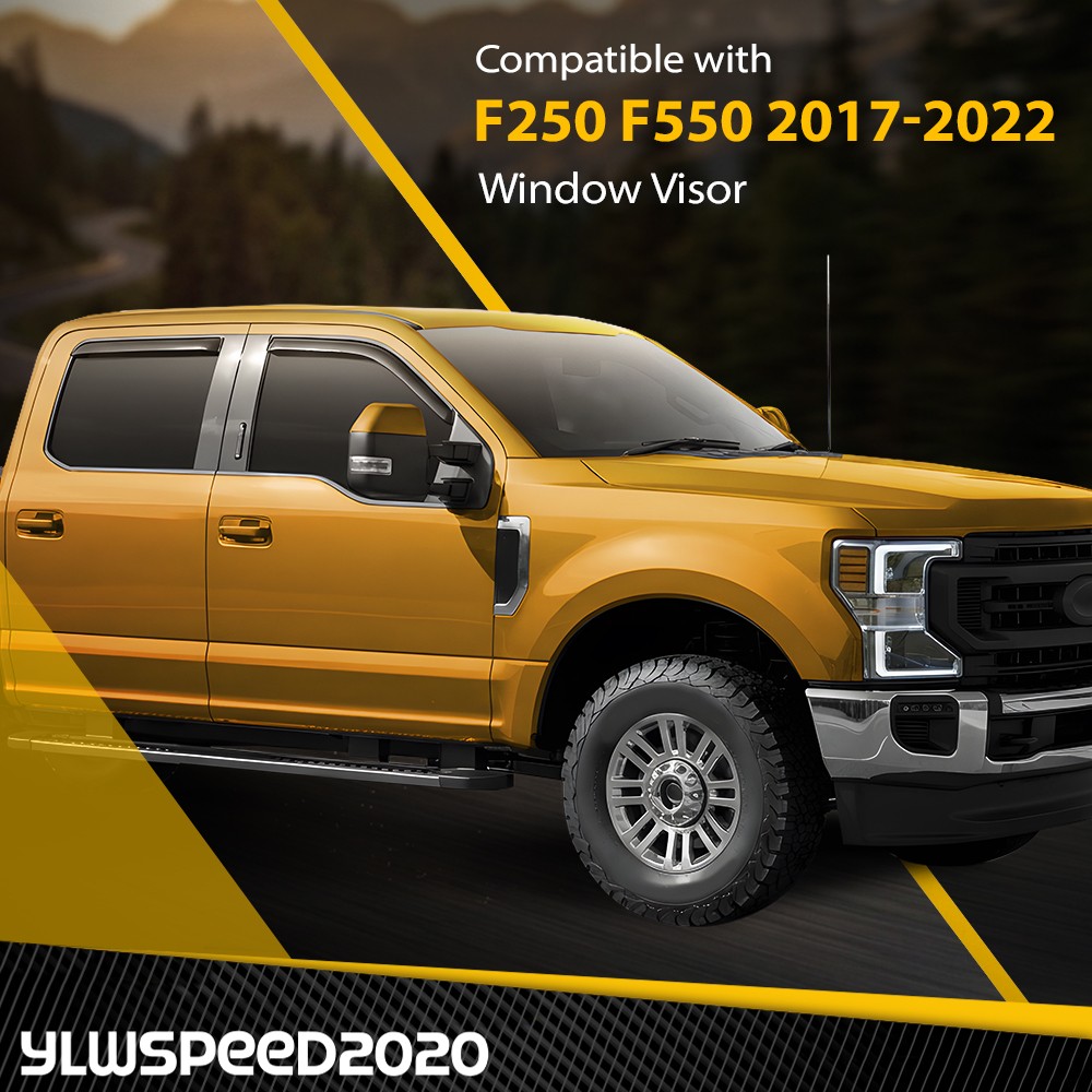 Fit 2017-2022 Ford F250-F550 Super Crew Cab In-Channel Window Visors Rain Guards