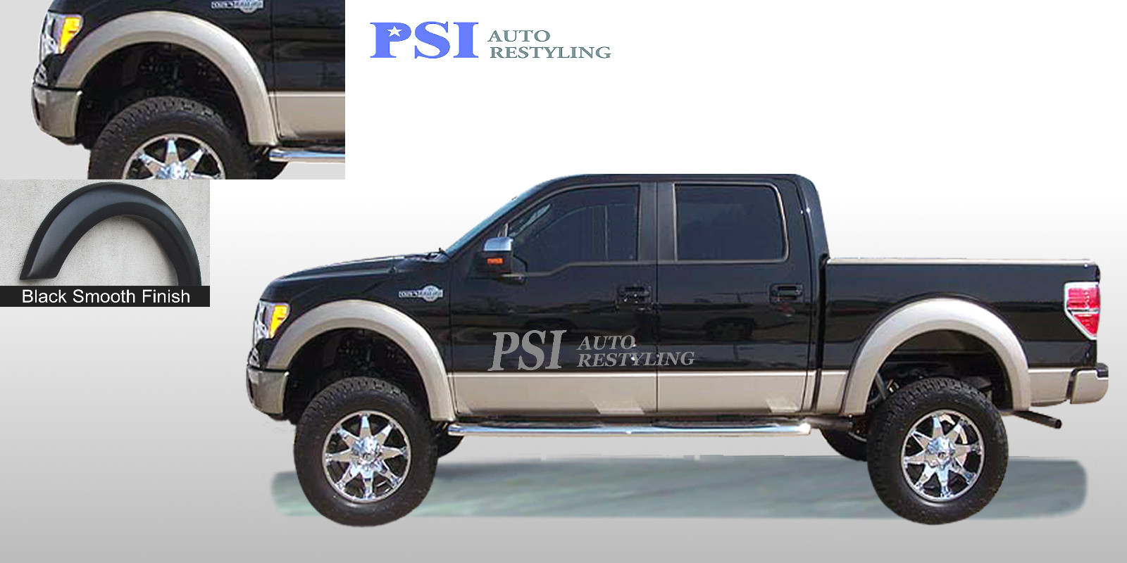 Black Paintable Extension Style Fender Flares 2009 – 2014 Ford F-150 ; Full Set