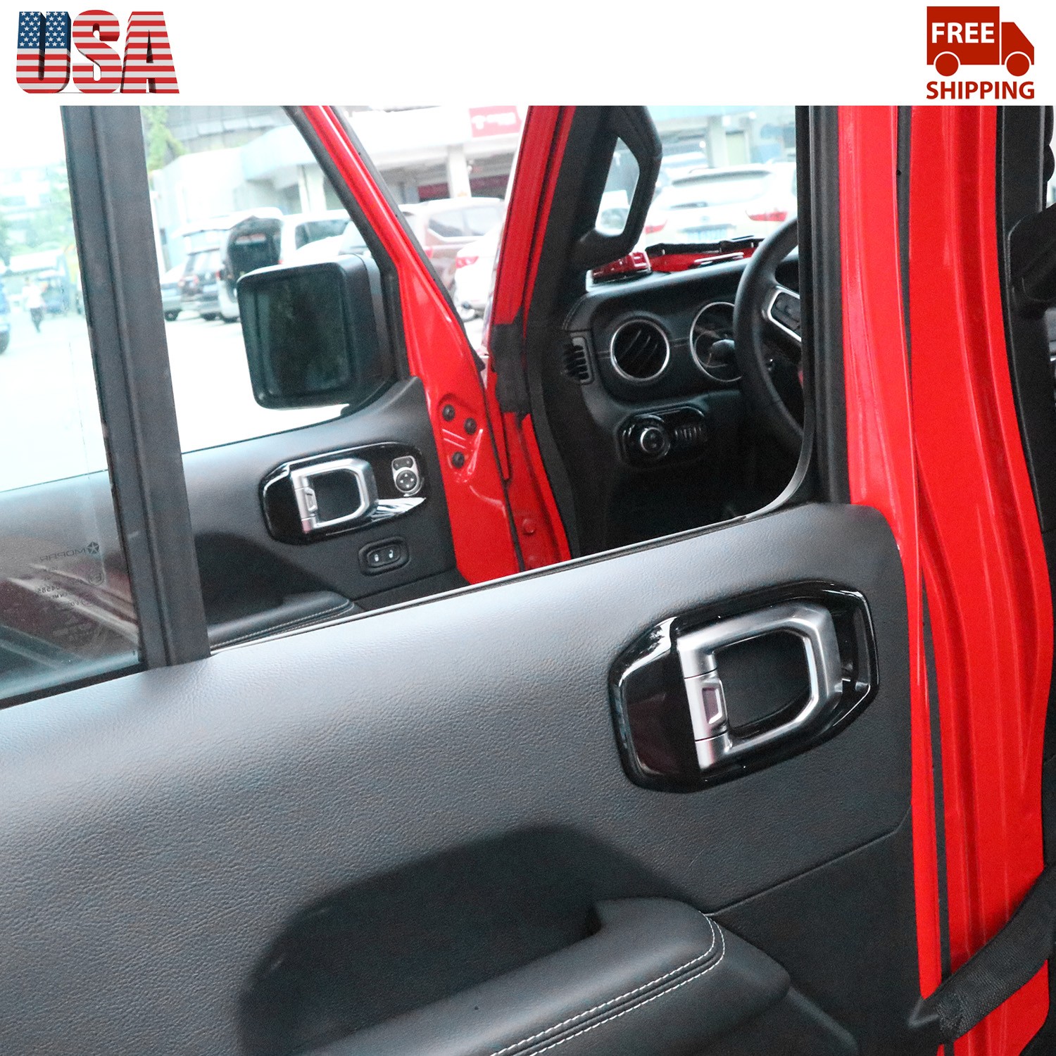 For Jeep Wrangler JL 2018+ 4Door 4PCS Black Interior Door Handle Bowl Cover Trim