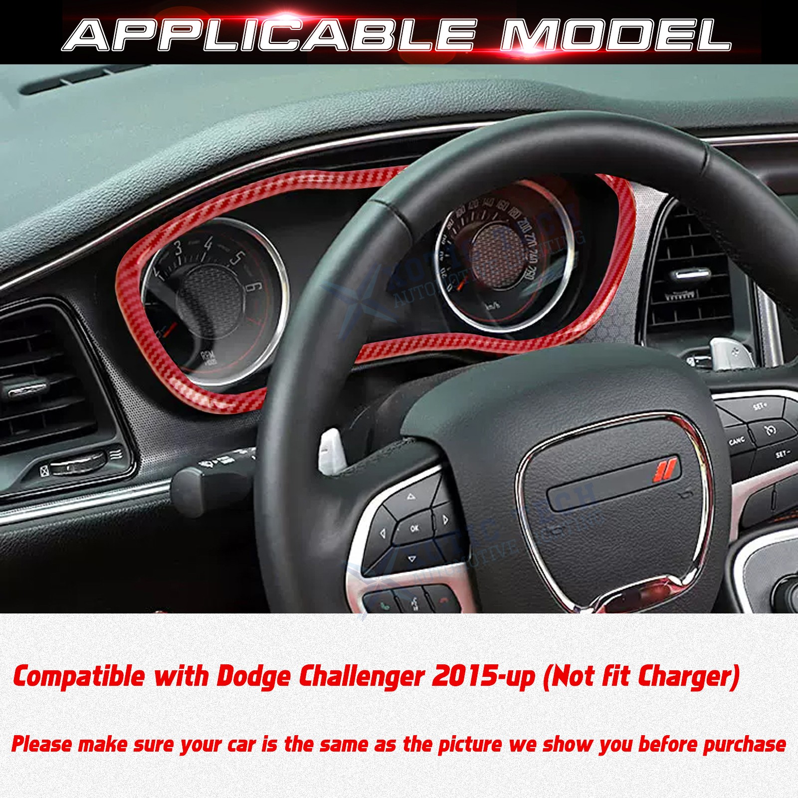 For Dodge Challenger 2015-up Red Carbon Fiber Style Dashboard Instrument Cover
