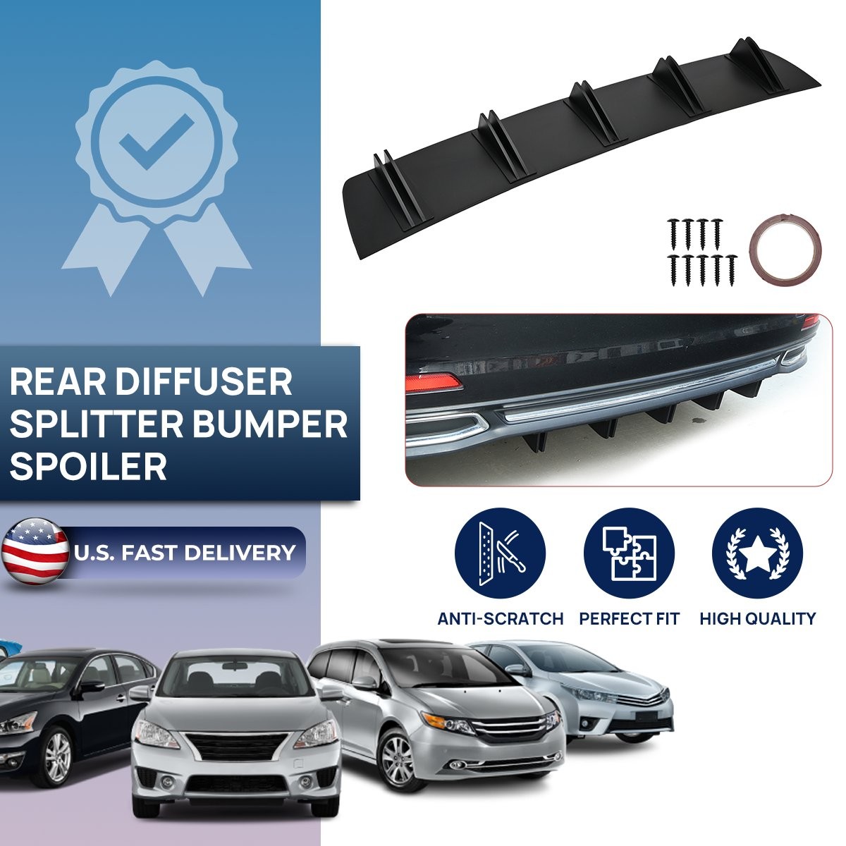 Car Rear Bumper Lip Diffuser Shark Fin Spoiler For Ford Fusion Sport 2010-2020