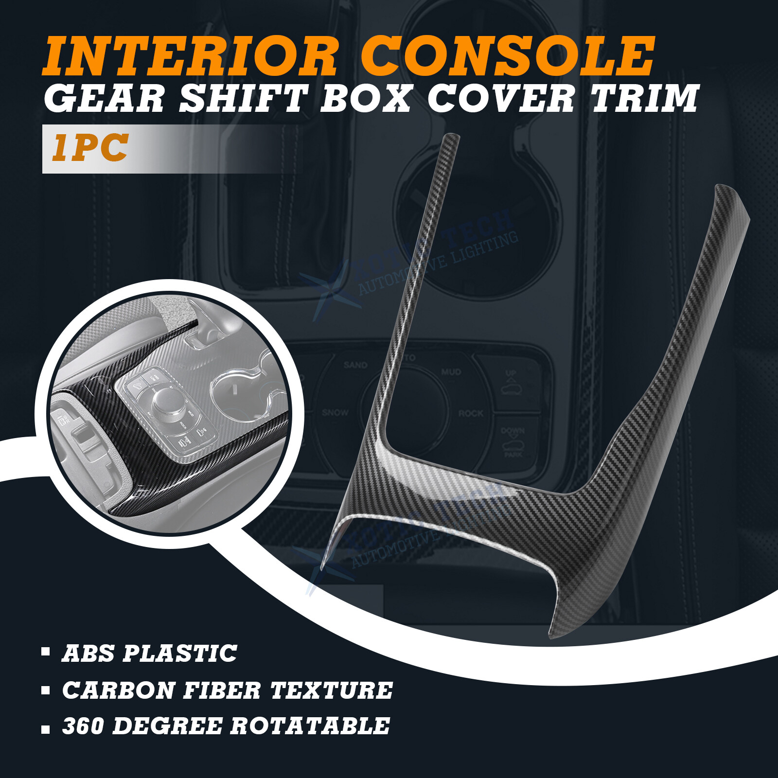 Carbon Fiber Pattern Gear Shift Box Cover Trim For Jeep Grand Cherokee 2014-2020