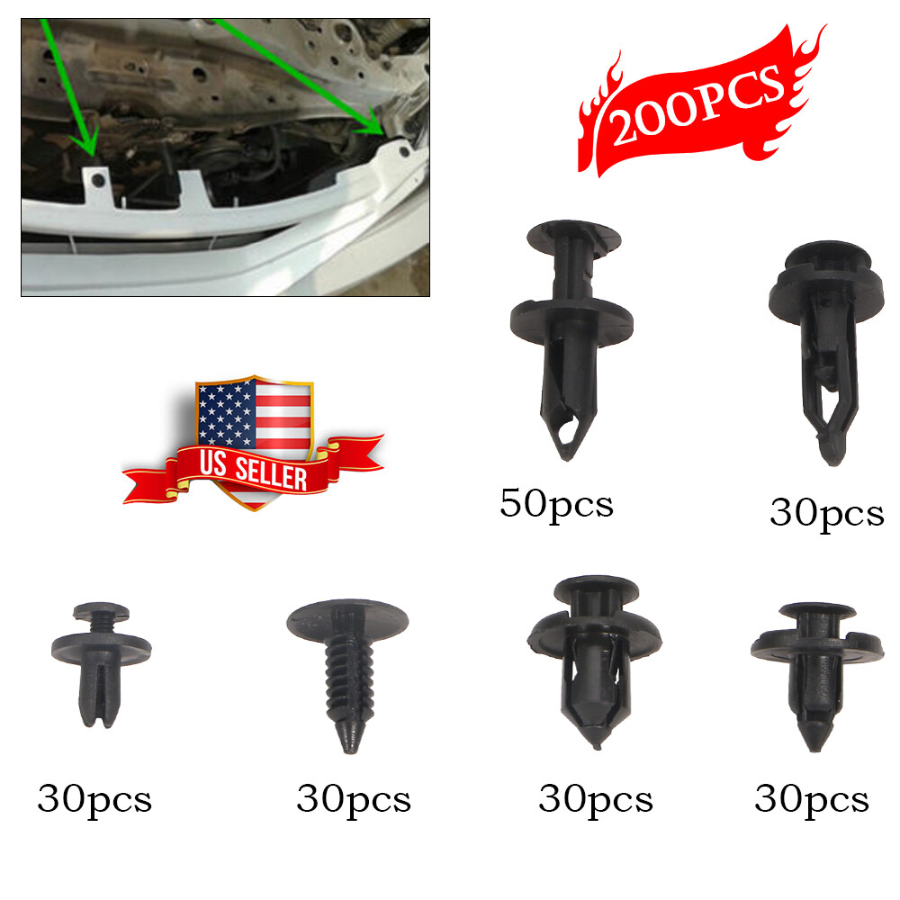 200 Pcs Push Bumper Fastener Rivet Clips with 6 Size Auto Body Retainer Clips