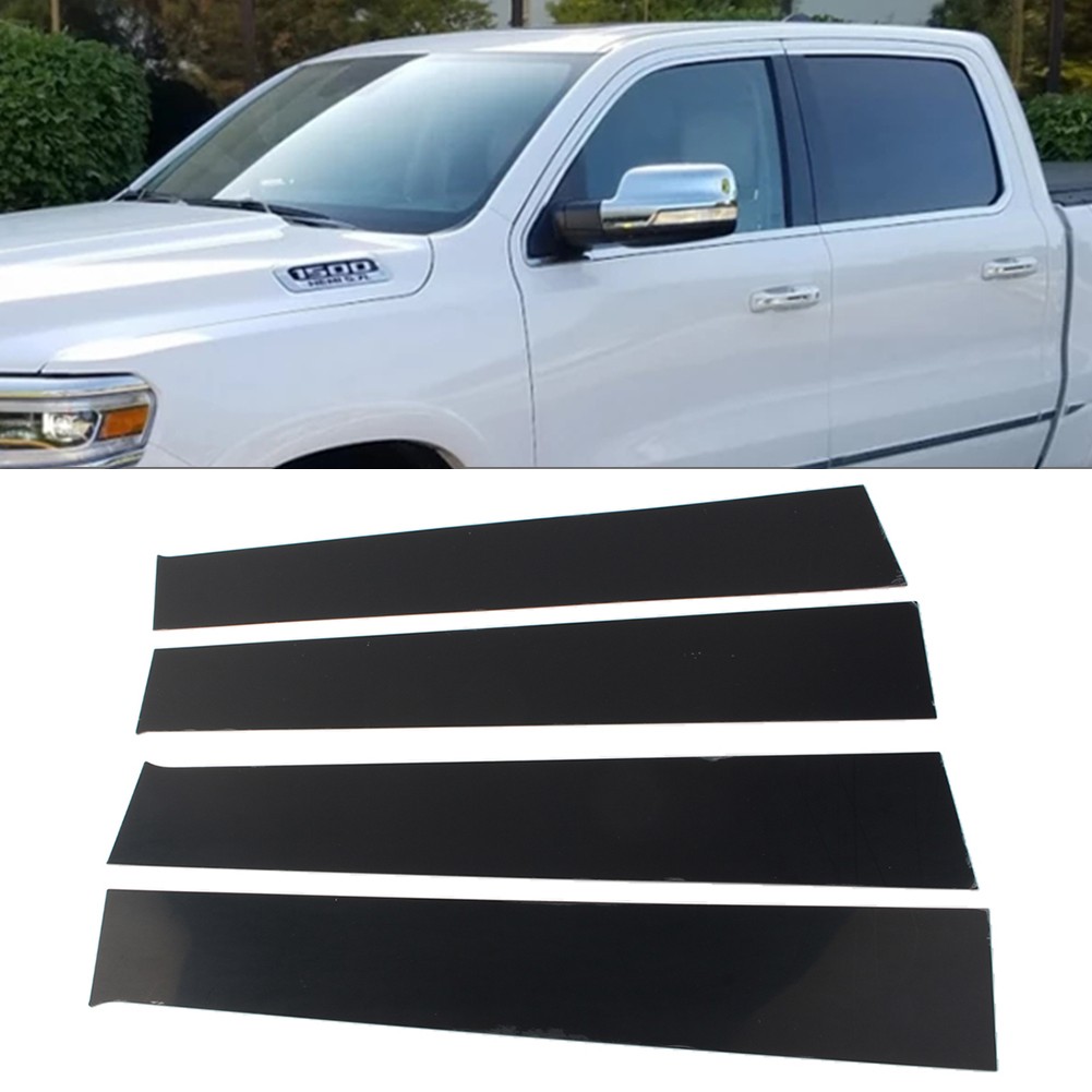 FOR Dodge Ram 1500 2009-18 4 Pcs Bright Black Car Window Pillar Posts Door Trims