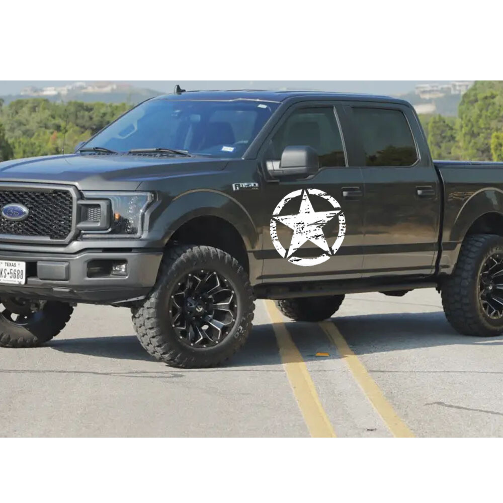 1pc 20” White Army Star Graphic Hood Side Door Vinyl Decal Sticker Universal