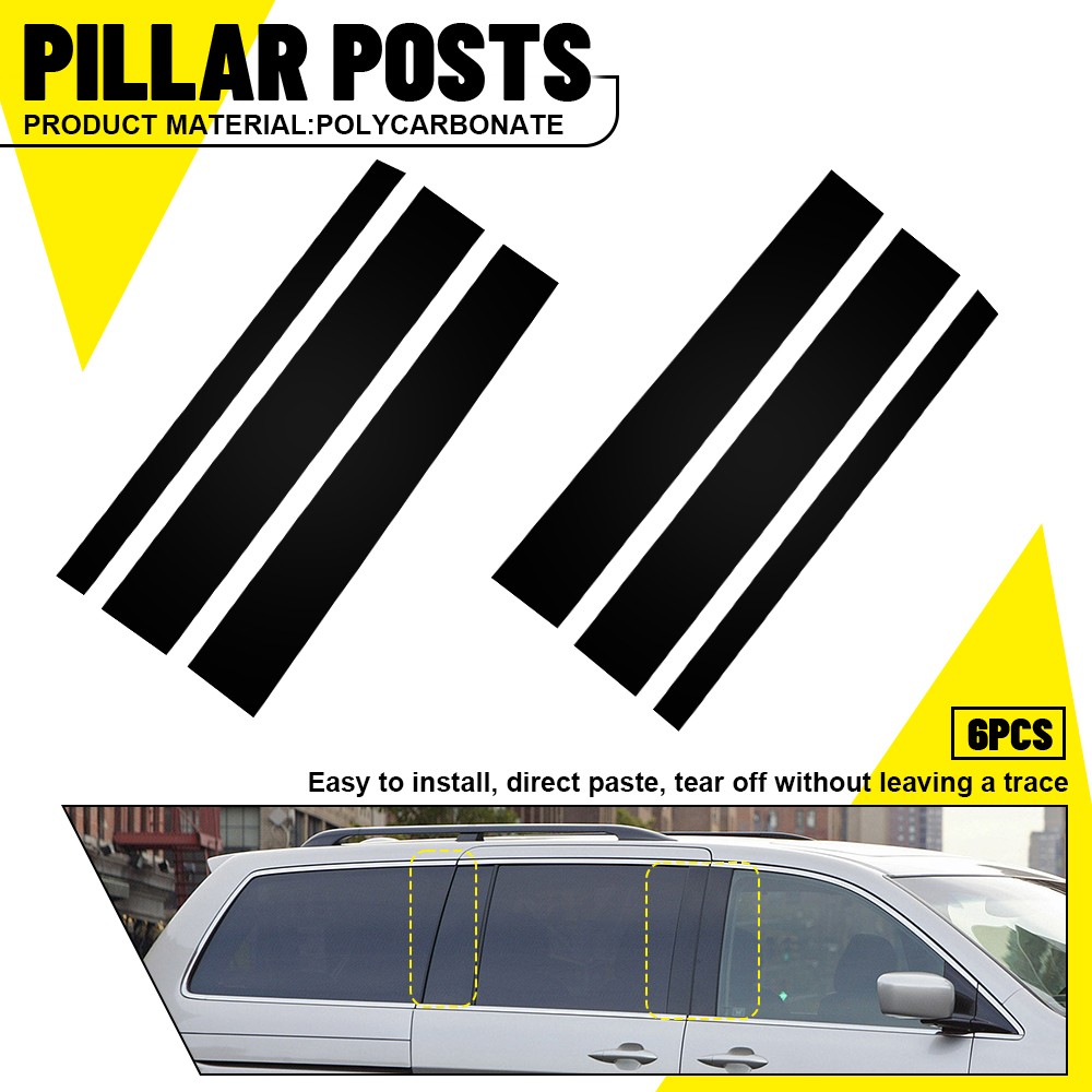 6Pcs Auto Door Trim Pillar Posts Gloss Black Cover For 2005-2010 Honda Odyssey