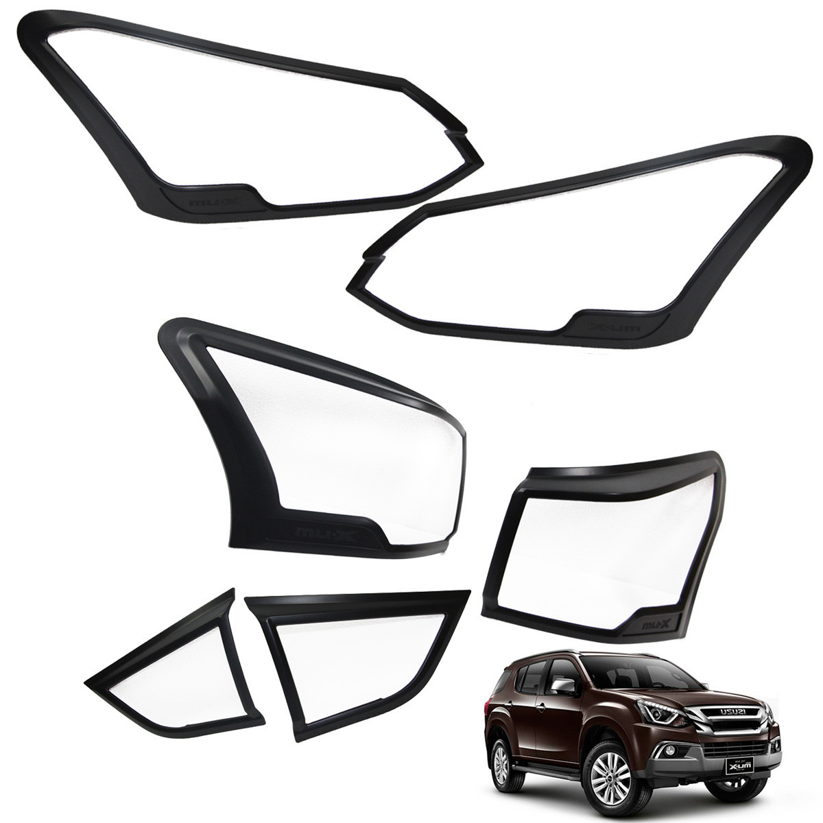 Head and Tail Lamp Cover Trim Set Black 6 Pc Fits Isuzu Mu-X Suv 2017 – 2018