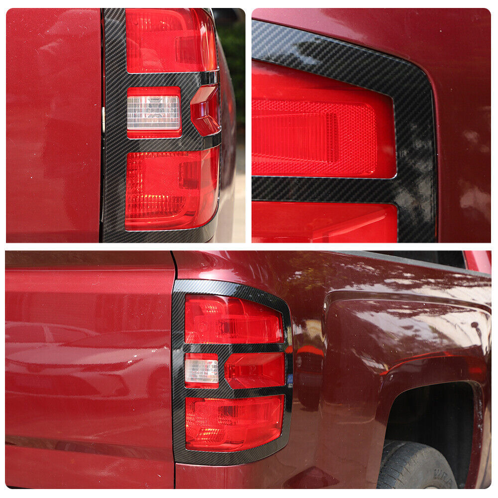 Rear Taillight Lamp Frame Cover Frame For Chevy Silverado 2014-2018 Carbon Fiber