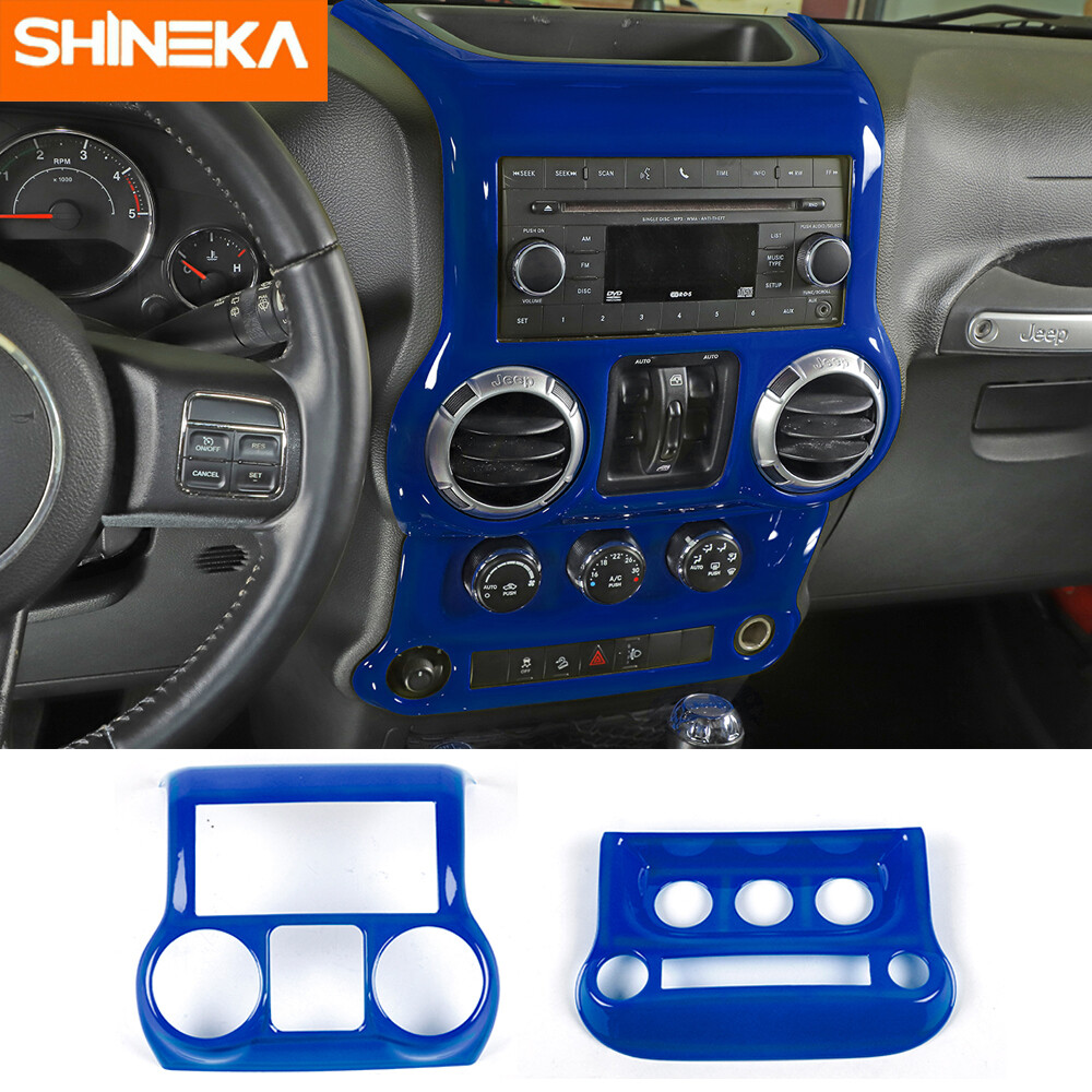 2pc Central Control AC Switch Panel Cover Trim For Jeep Wrangler JK 11-17 Blue