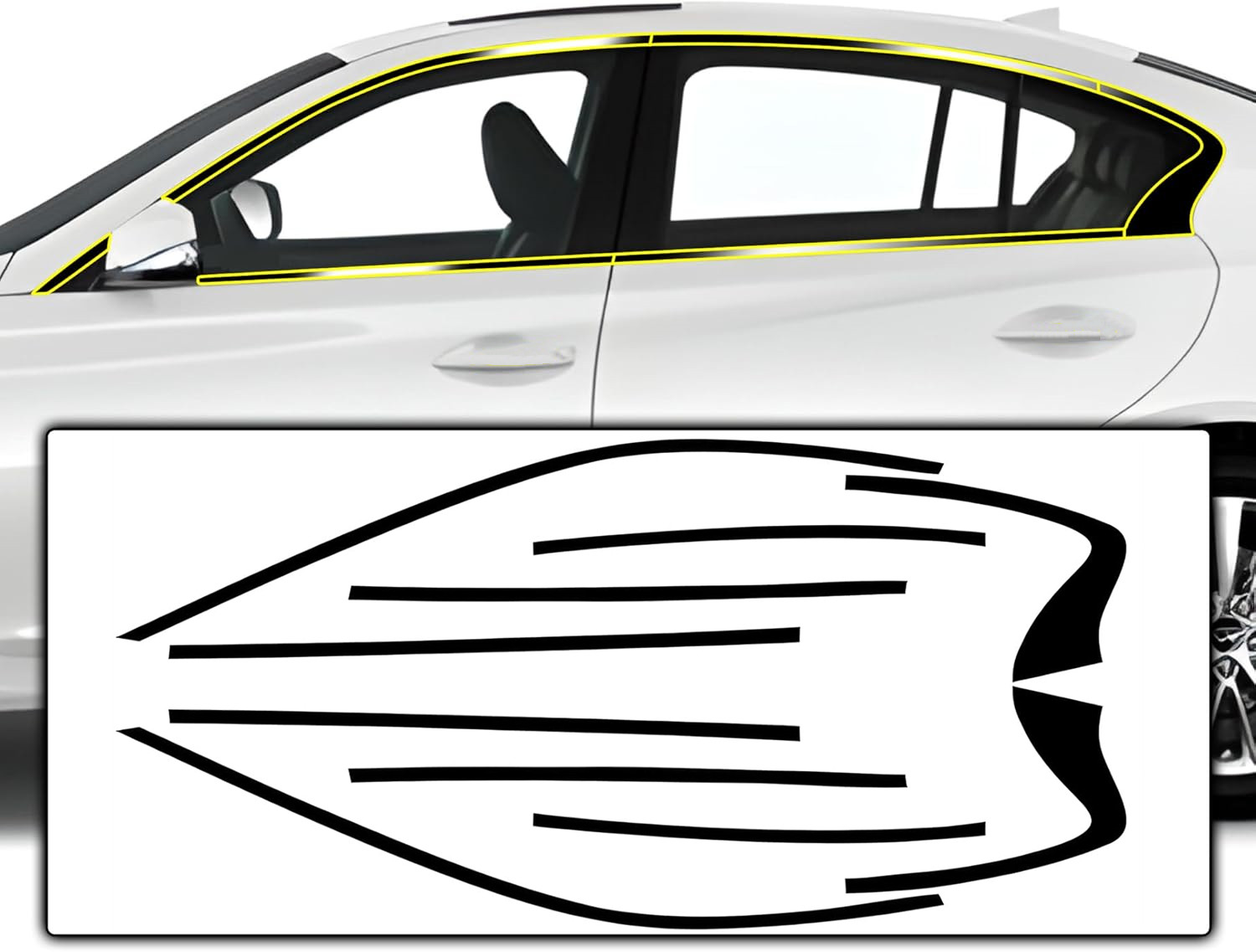 Gloss Black For 14-24 Infiniti Q50 Chrome Delete Side Window Vinyl Trim Blackout
