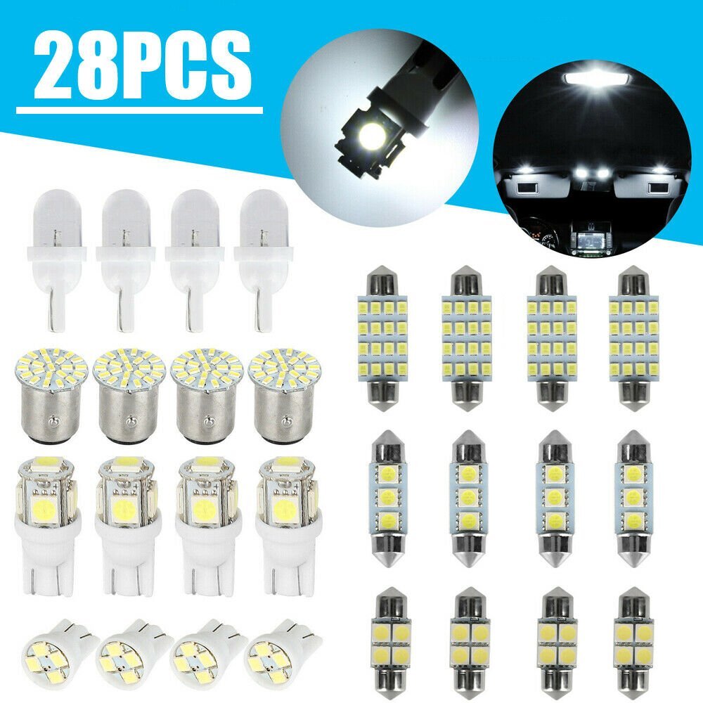 28x White LED Interior Package Kit For T10 31 36mm Map Dome License Plate Lights