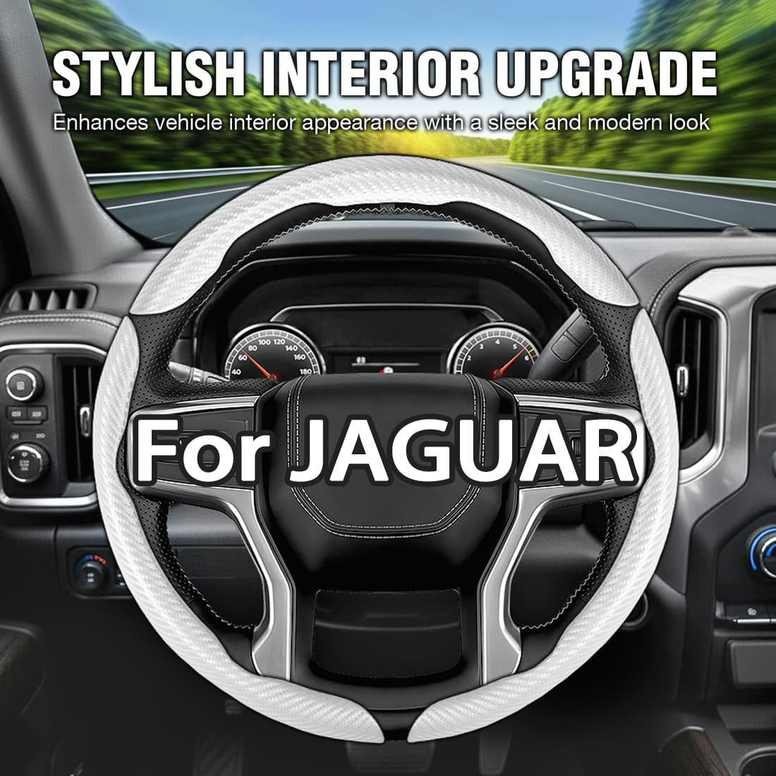 Hand-Stitched 3PCS Segmented Steering Wheel Cover Carbon Fiber Look for JAGUAR