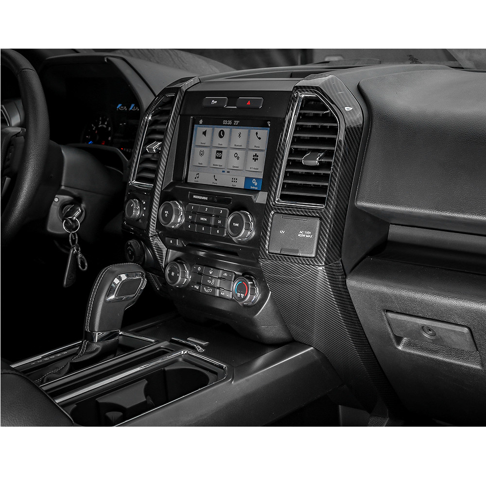 Central Control Decor Panel Cover Frame Trim for Ford F150 15-17 Carbon Fiber A