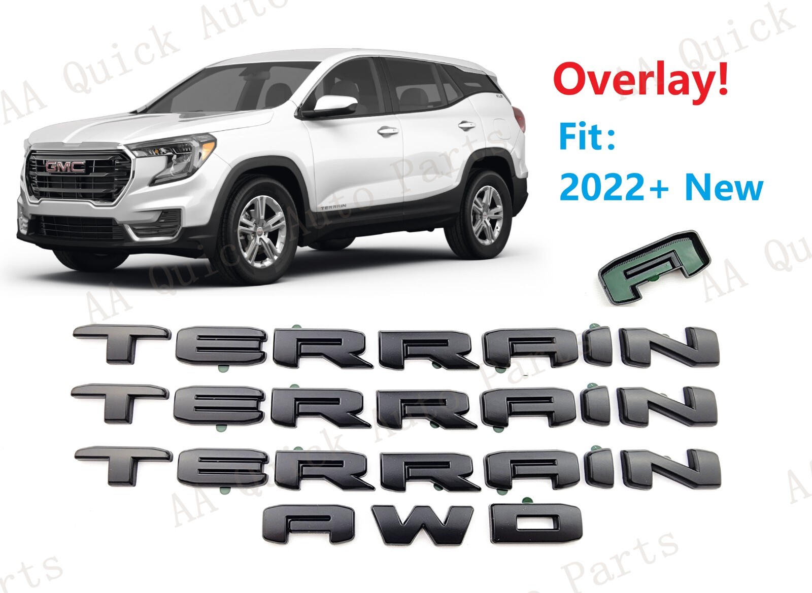 4PCS Matte Black Door Rear Tailgate Terrain AWD OVERLAY Emblem 2022-2025 Terrain