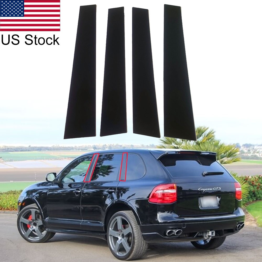 For Porsche Cayenne 03-10 4Pcs Glossy Piano Black Pillar Posts Window Trim Cover