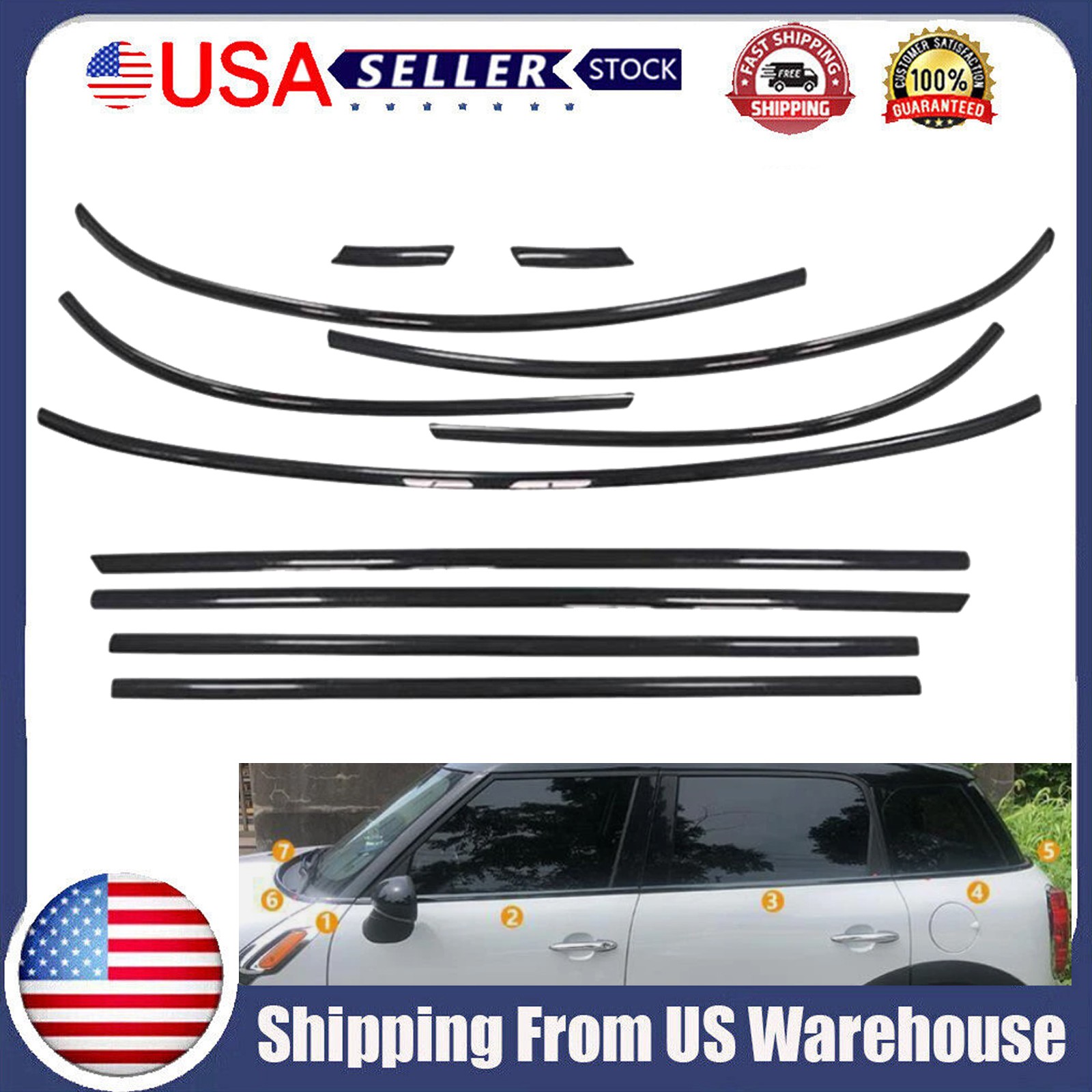 For Mini Cooper Countryman R60 Gloss Black Stainless Car Window Trim 2010-2016