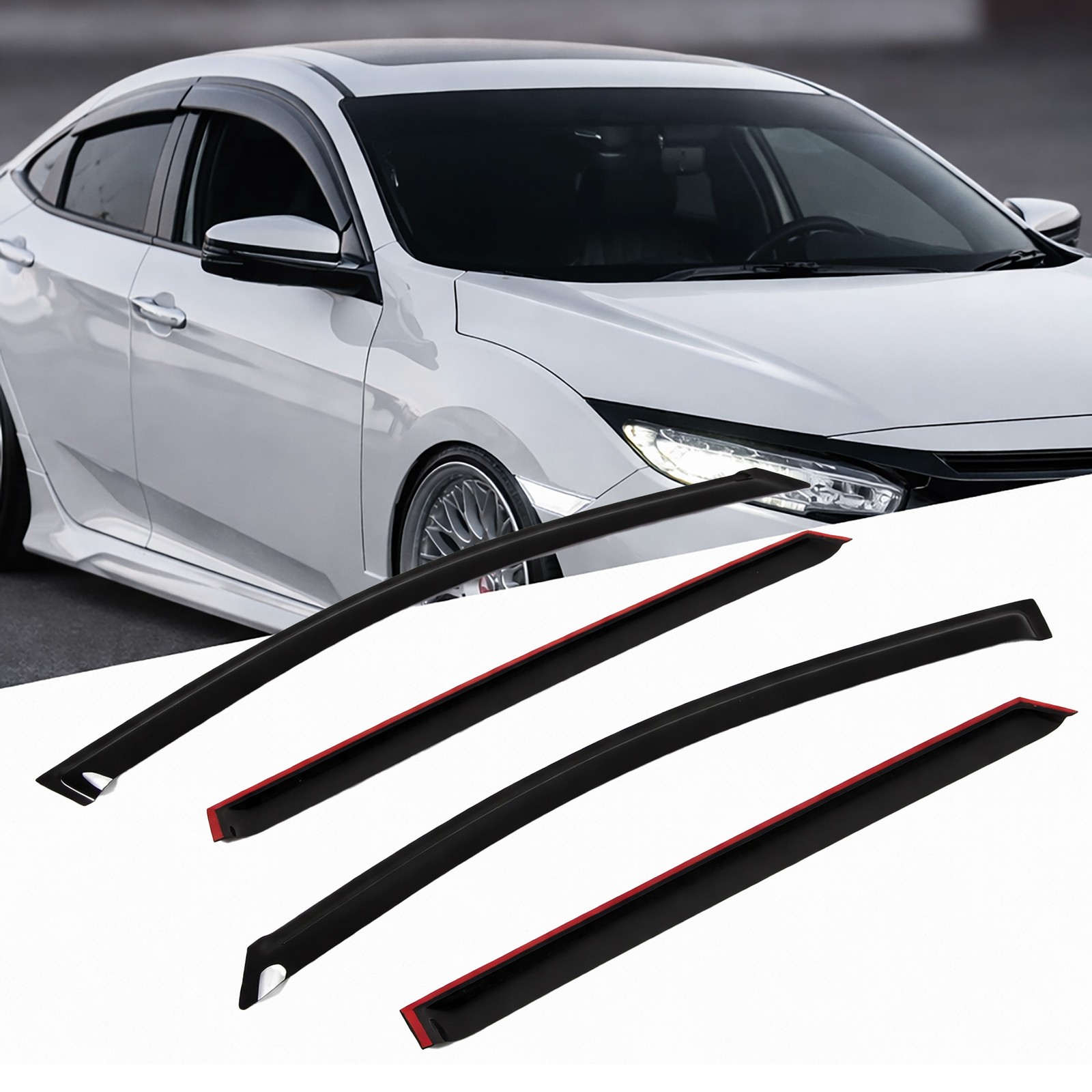 Window Visor Rain Guard 4pcs For Chrysler LHS 1999-2001 Tape-On Dark Smoke