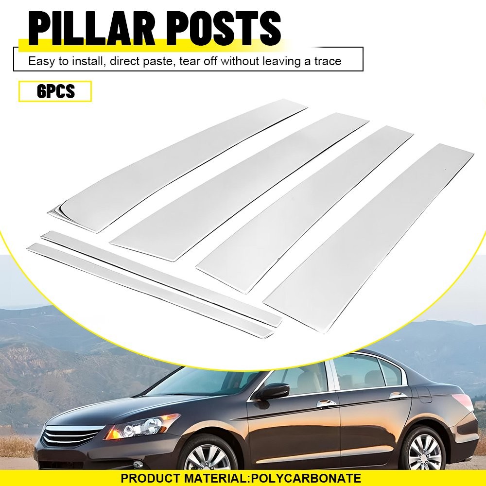 Stainless Steel Chrome Window Pillar Post Trim 6PC For 08-12 Honda Accord Sedan^