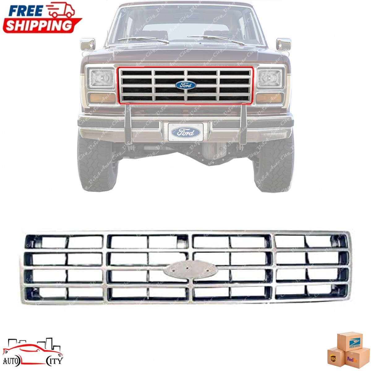 New Grille Assembly Silver And Black Plastic For For 1982-1986 Ford F-150 F-250