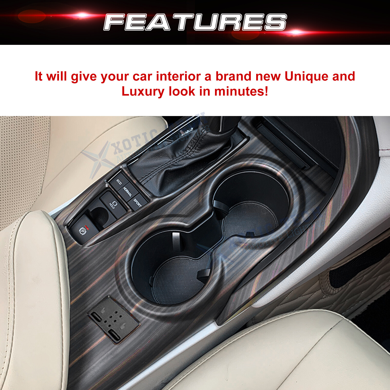 For Toyota Camry XLE/XSE 2018-2024 Black Wood Grain Center Gear Shift Box Cover