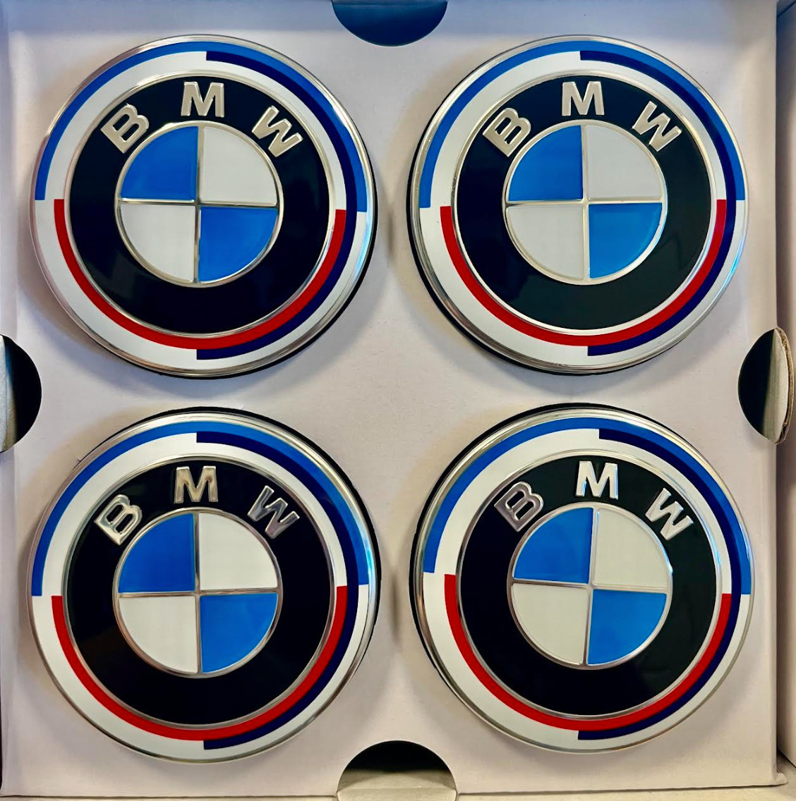BMW 50th Anniversary 68mm FLOATING Wheel Center Caps FREE 2-3 Priority Shipping!