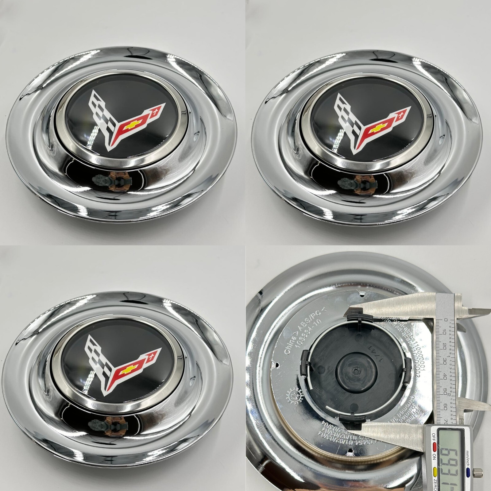 4pcs Set Corvette XL Big Floating Cap Chrome Black Forged Rims 7.2 Inch 182mm