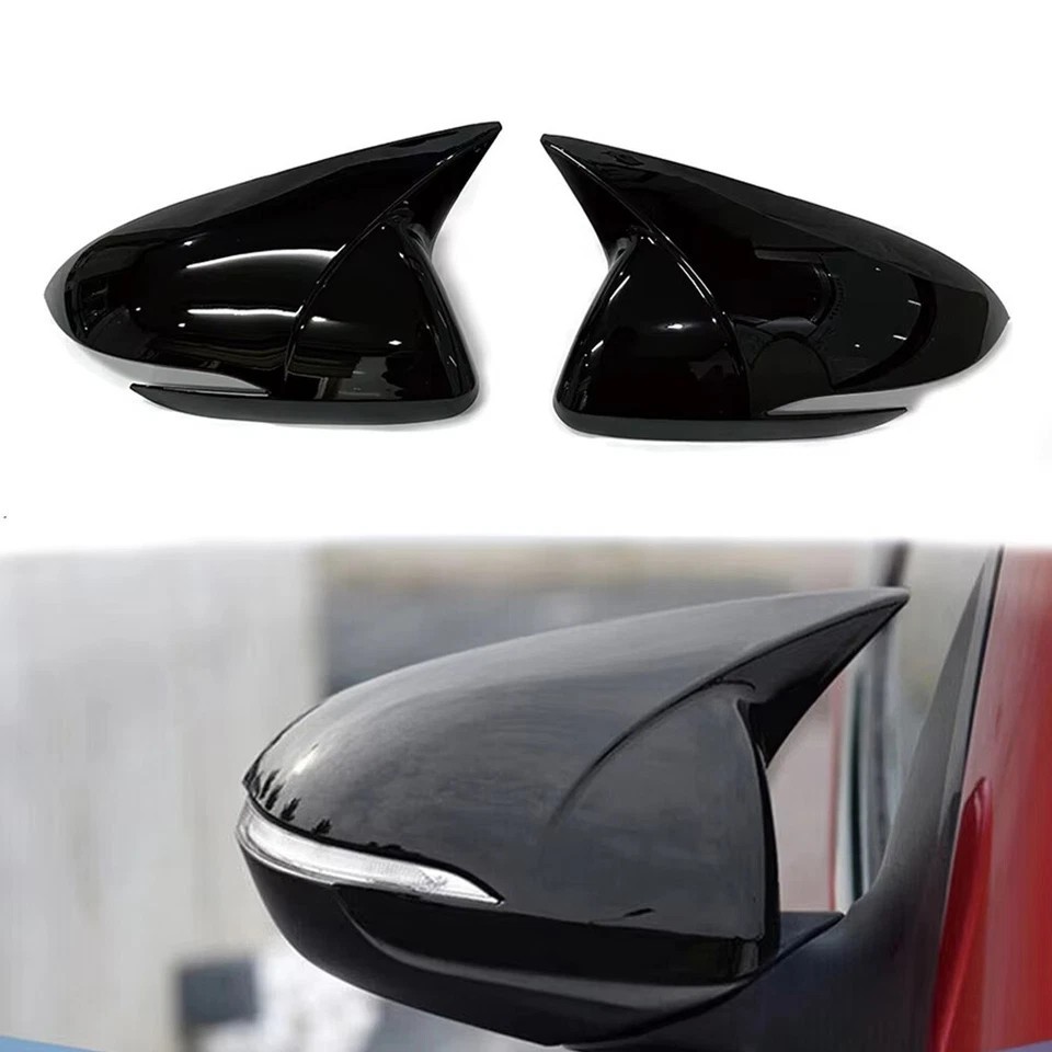 2 Gloss Black Rear View Side Door Mirror Cover Cap For 2016-2020 Hyundai Elantra