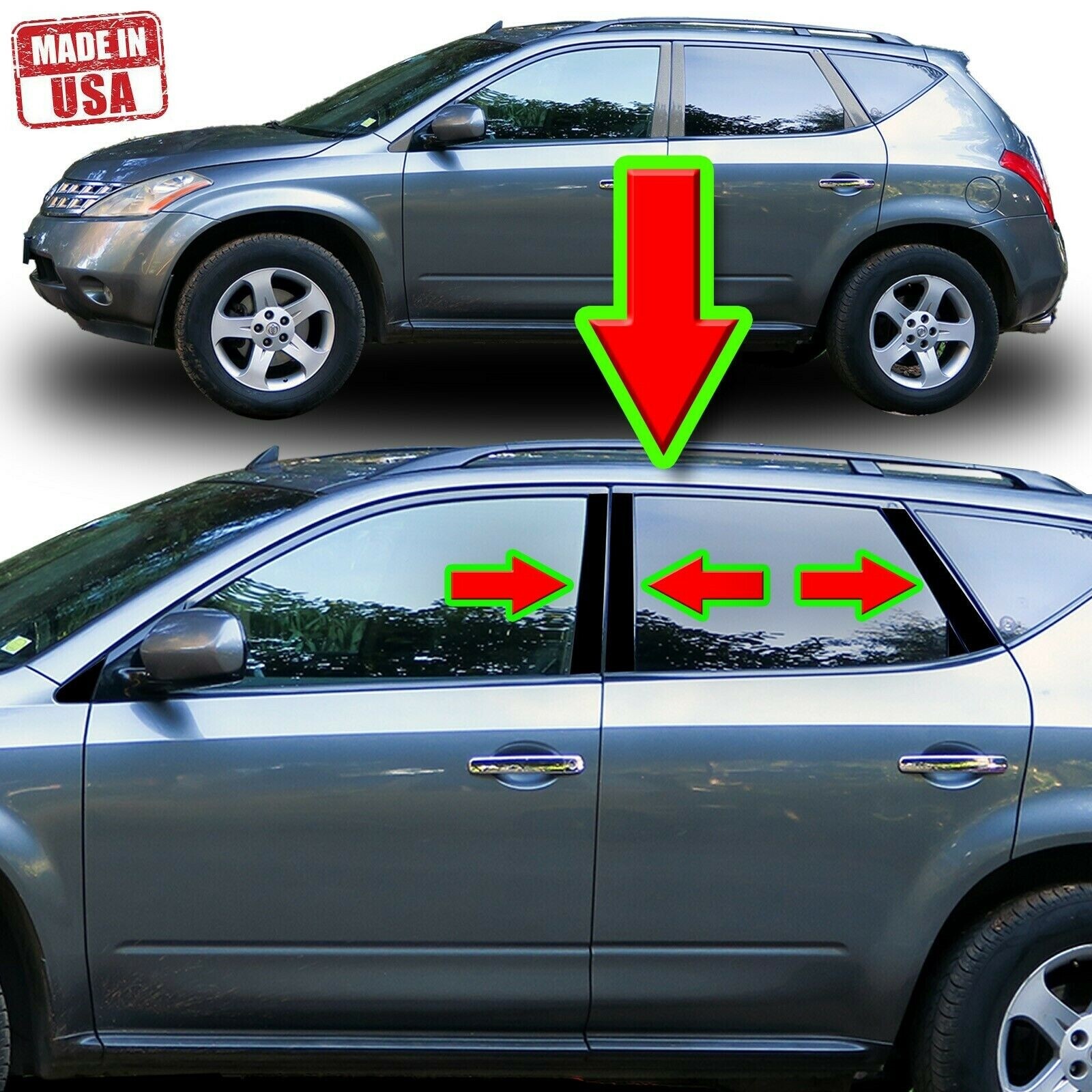 Black Pillar Trim for Nissan Murano 03-08 10pc Set Door Cover Piano Trim