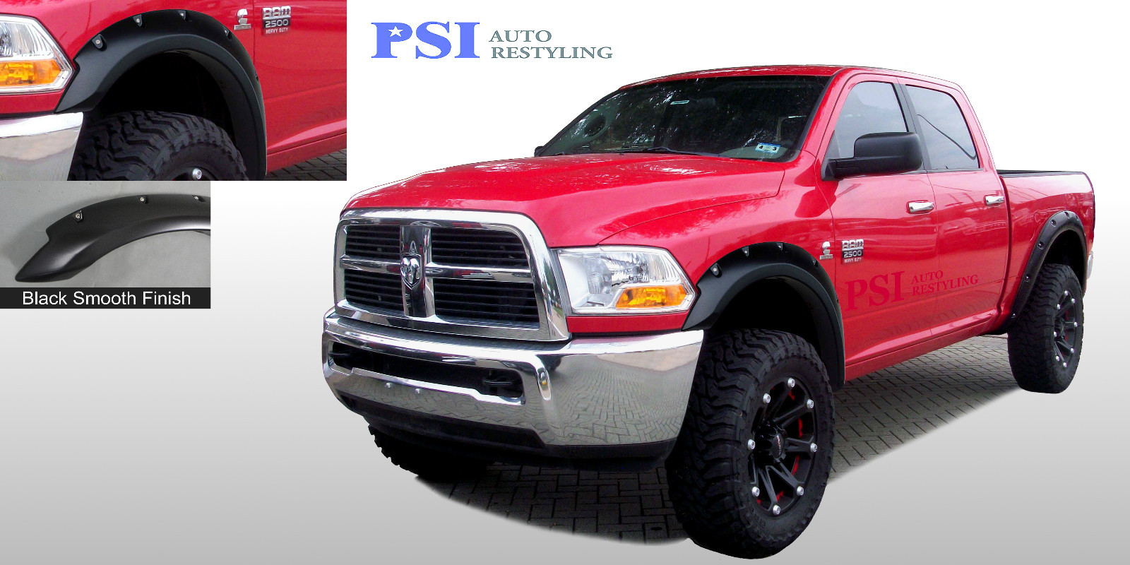 BLACK PAINTABLE Pocket Style Fender Flares 2010-2018 Dodge RAM 2500 / RAM 3500