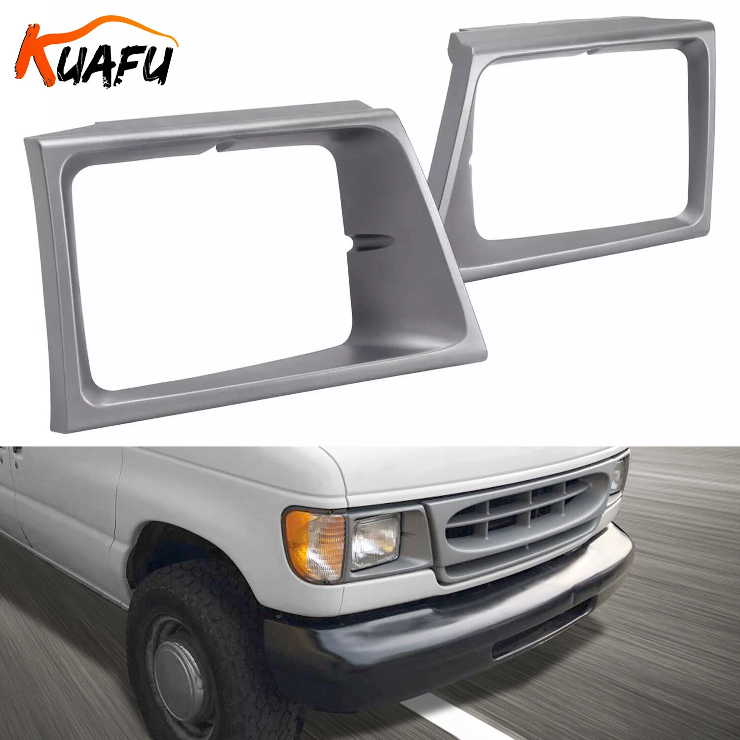 KUAFU Headlight Bezels Trim For Ford E-150 E150 E250 E350 Econoline 1997-2002