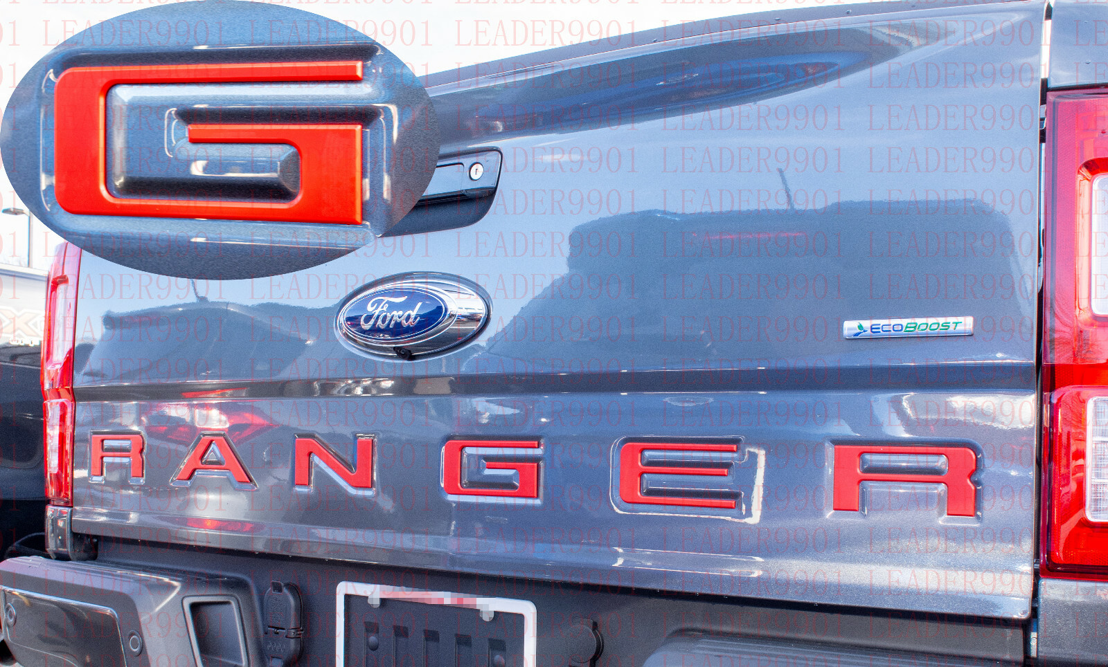 Red Tailgate Letters ABS Plastic Inserts for 2019-2022 Ford Ranger 0.1IN