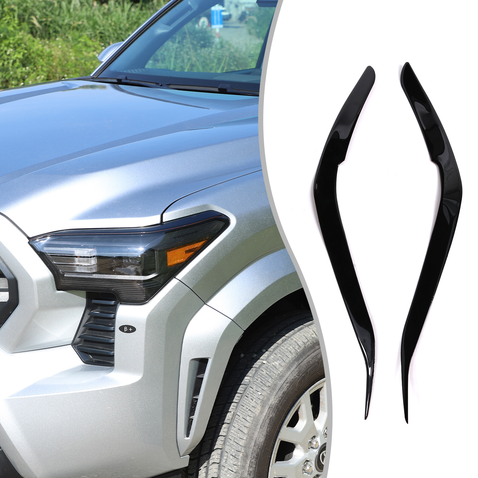 Glossy Piano Black Headlight Eyebrow Trim Sticker For Toyota Tacoma 2024+